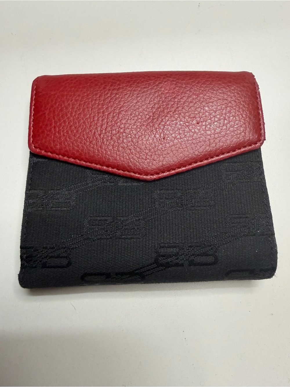 Balenciaga Red Leather and Black Logo Fabric Small Wallet